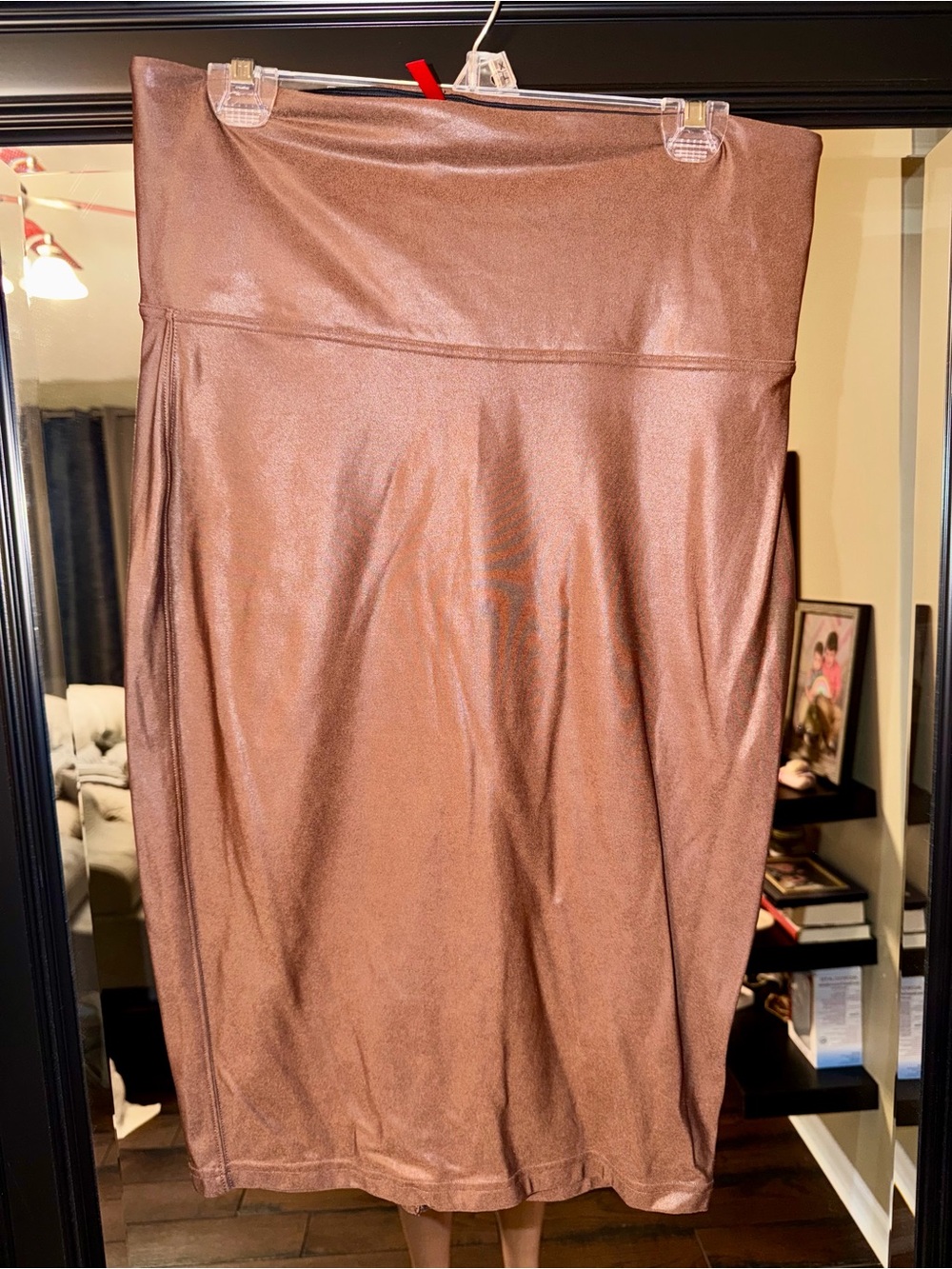 SPANX Copper-Brown High-Waist Pencil Skirt - Faux Leather Look